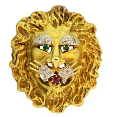 Hammerman Bros, Gold, Diamond, Emerald, & Ruby Lion Brooch/clip