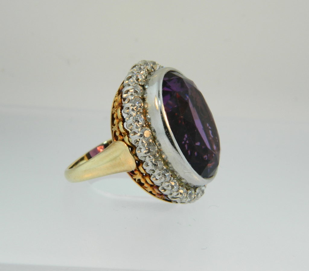 Amazing, Victorian era, Antique Tiffany & Co Amethyst and Diamond cocktail ring