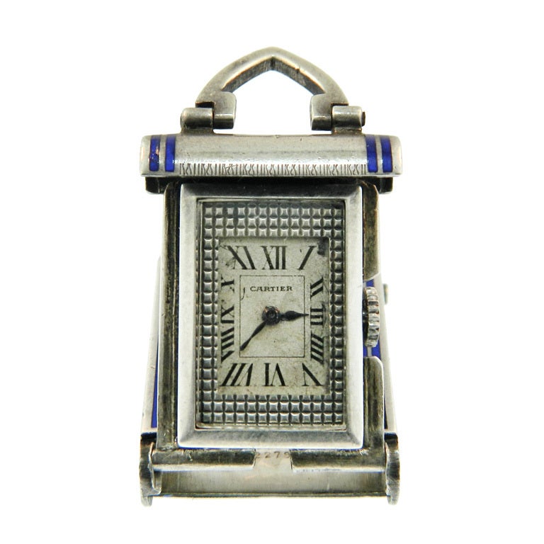 Cartier/European Watch & Clock Co Silver and Enamel Travel Watch
