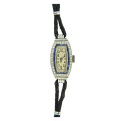 Leon Hatot Lady's Platinum, Diamond and Sapphire Art Deco Watch