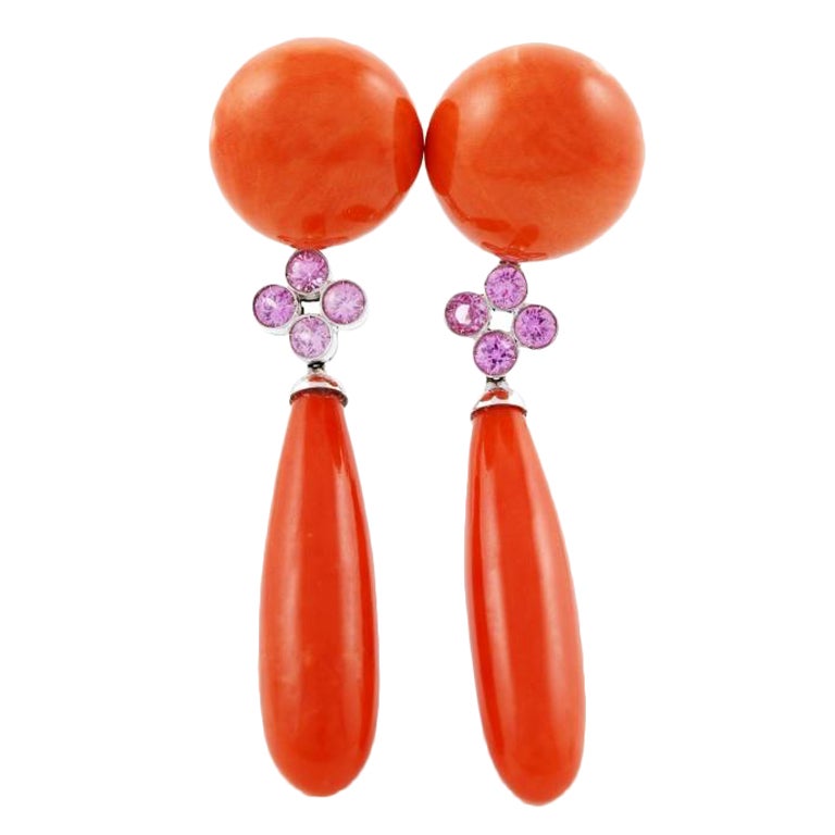 PAOLO PIOVAN White Gold Sapphire and Coral Earrings