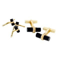 TIFFANY & Co. Yellow Gold and Onyx Cufflink and Stud Dress Set