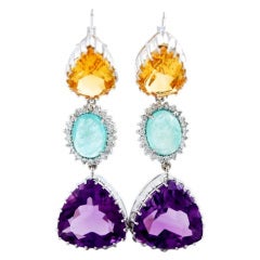 White Gold Diamond Amethyst Aquamarine and Topaz Earrings 11