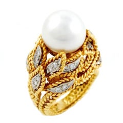 Gold Diamond and Pearl Ring