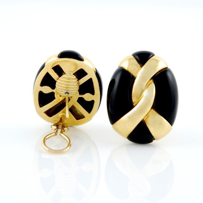 Yellow Gold and Onyx Earrings