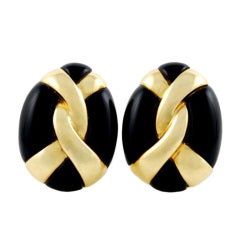 Yellow Gold and Onyx Earrings