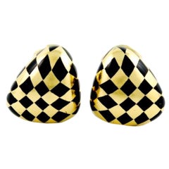 TIFFANY & Co. Yellow Gold and Onyx Earclips