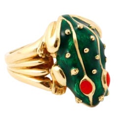 Retro Enamel Gold Frog Ring