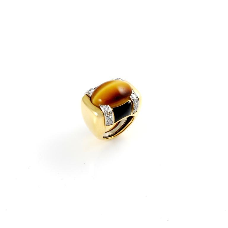 DAVID WEBB Gold Platinum Emerald Diamond Tiger-Eye Enamel Set