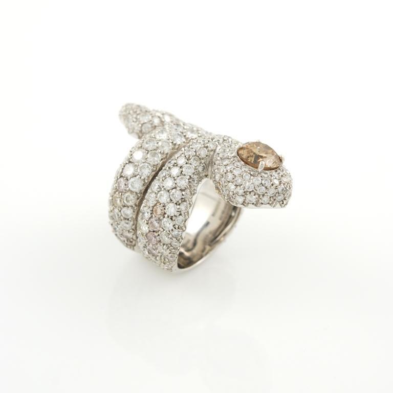 Women's PAOLO PIOVAN White Gold and Diamond Snake Ring For Sale