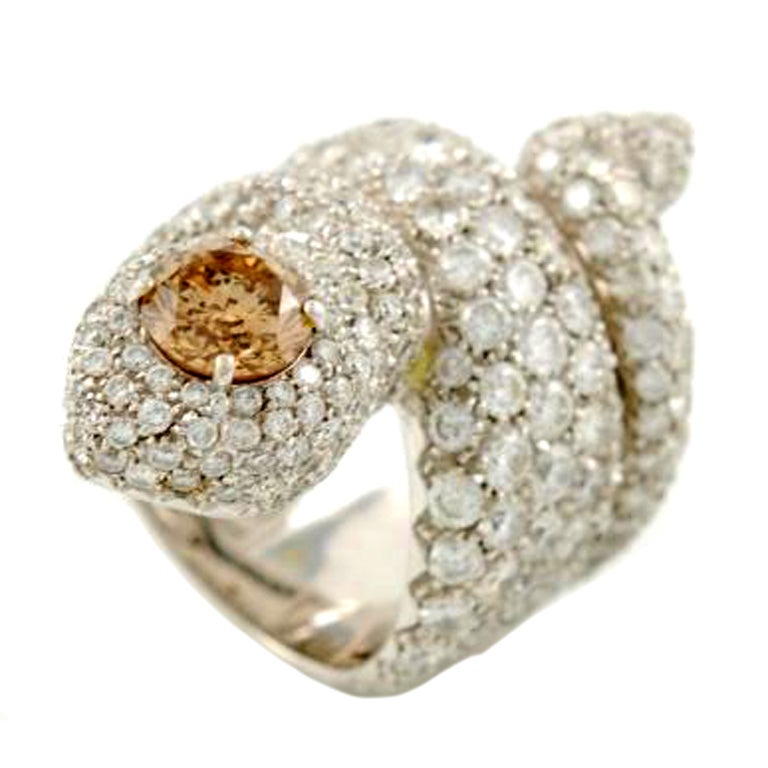 PAOLO PIOVAN White Gold and Diamond Snake Ring For Sale