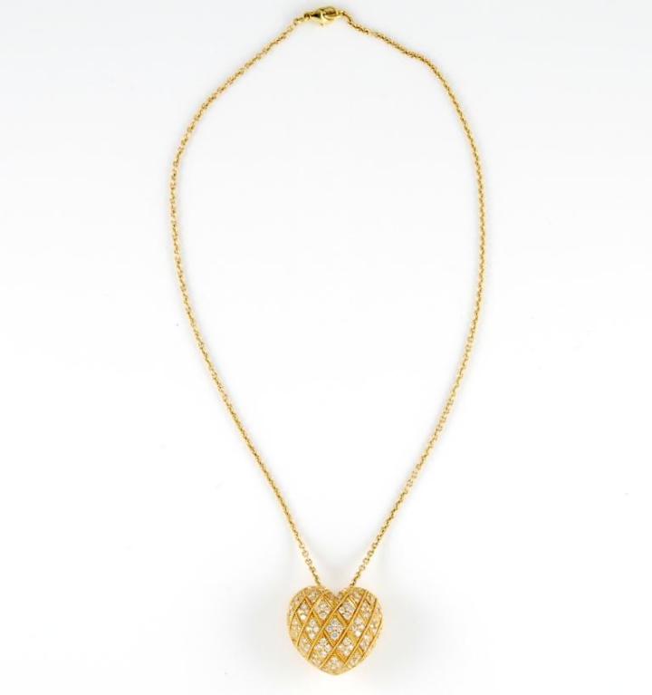 Pink Gold Diamond and Enamel Opening Heart and Gold Chain 1