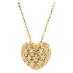 Pink Gold Diamond and Enamel Opening Heart and Gold Chain