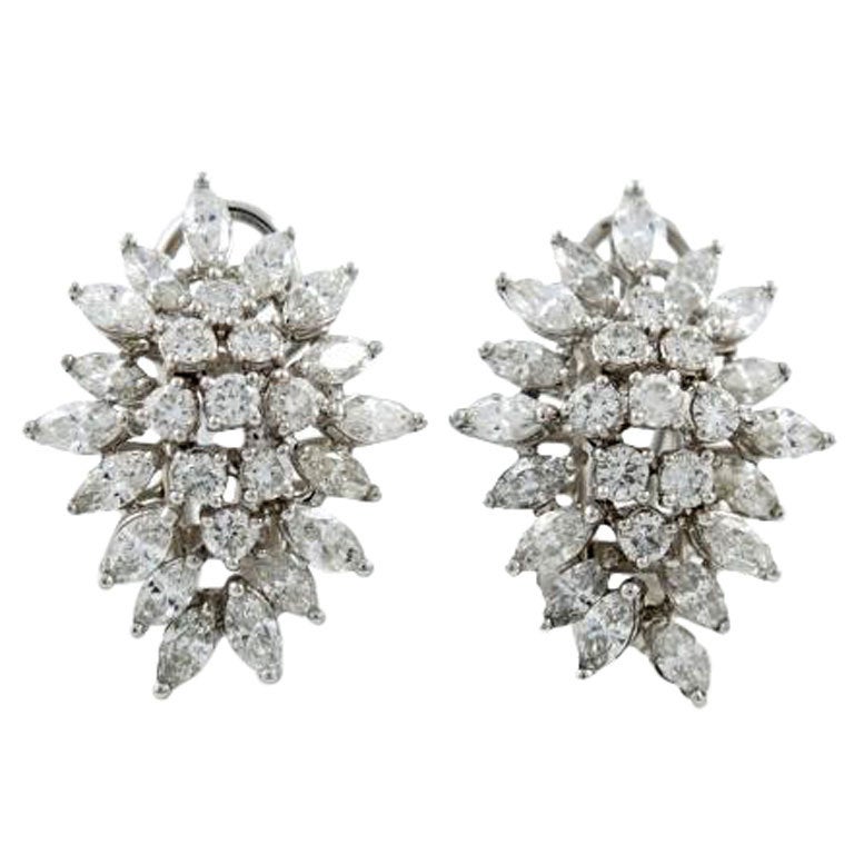 Diamond White Gold Cluster Earrings For Sale