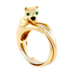 CARTIER Three-Golds Emerald Onyx Panther Ring
