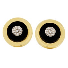 Gold Onyx and Diamond Earrings