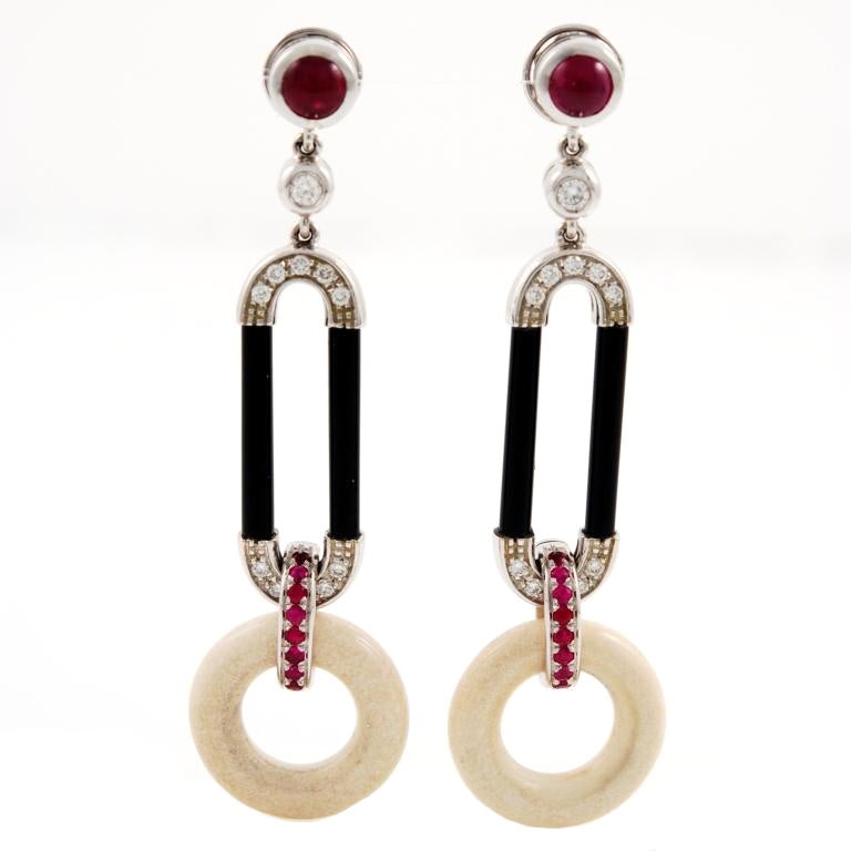 OTTAVIANO White Gold Onyx Diamond Ruby and Cogolo Earrings For Sale at ...