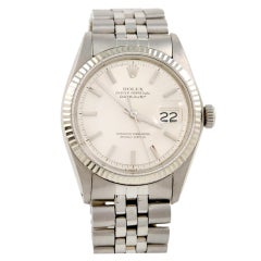 ROLEX Stainless Steel and White Gold Datejust Wristwatch Ref 1601 circa 1970s