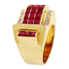 Diamond Ruby Yellow Gold Cocktail Ring