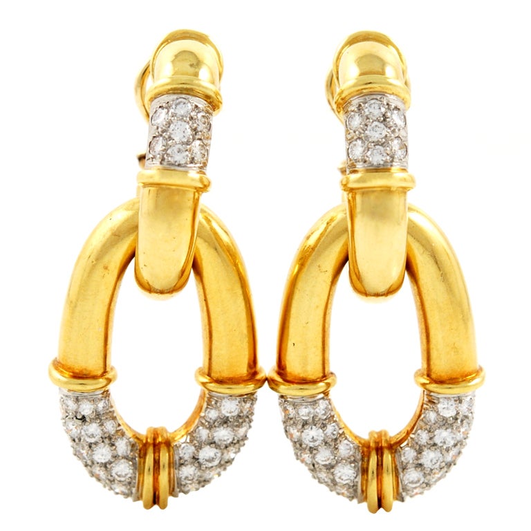 TIFFANY and Co. Yellow Gold and Diamond Earrings at 1stdibs