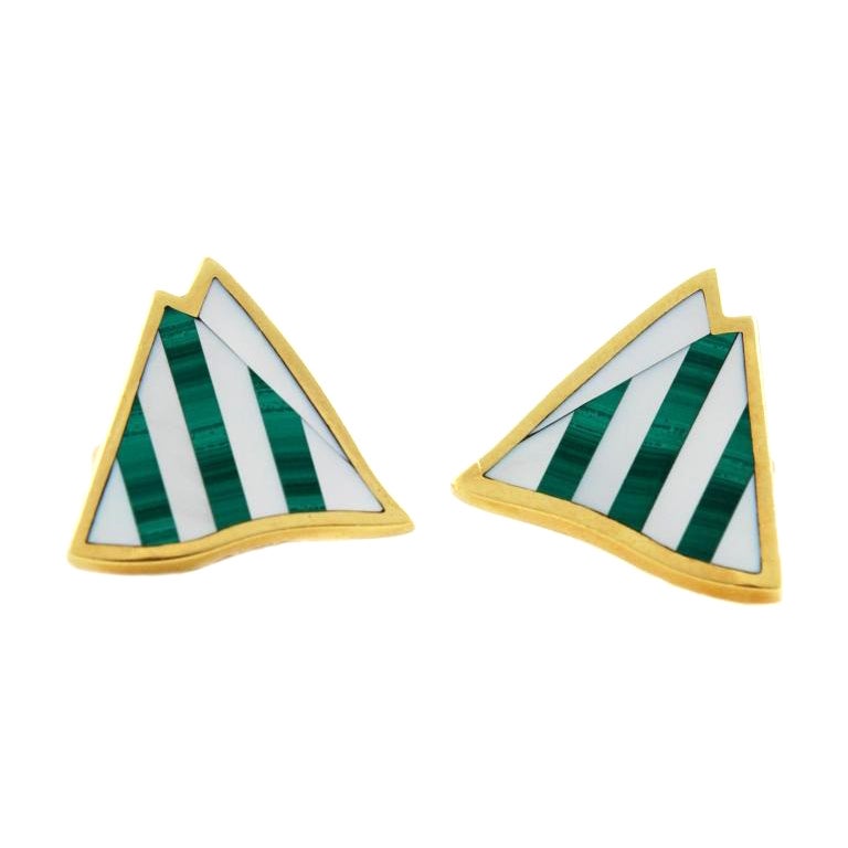 TIFFANY & Co. Gold Malachite and Mother -of-pearl Earrings For Sale