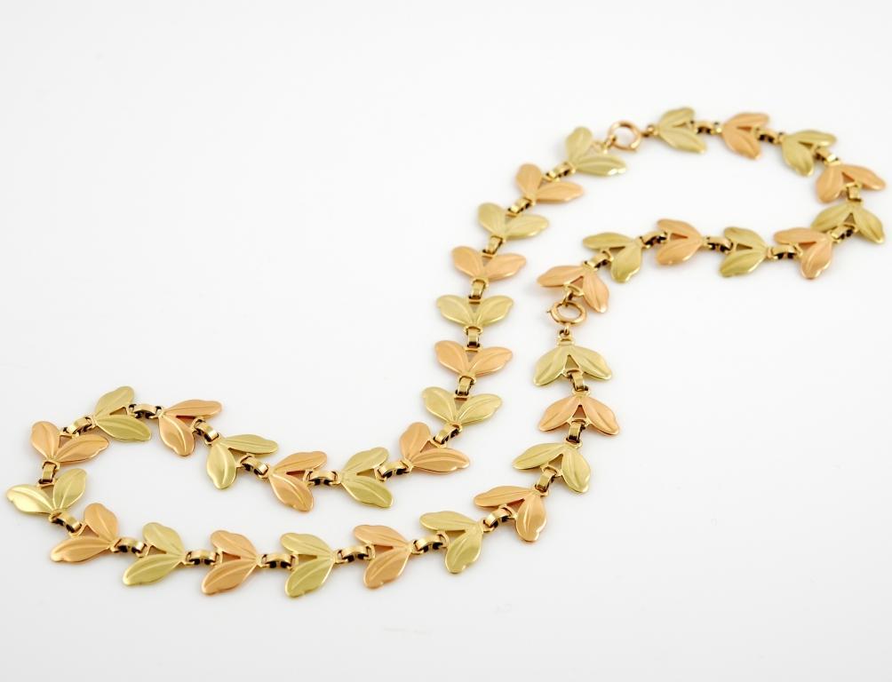 14kt pink and yellow gold leaf bracelet and necklace by Tiffany & Co, 1950's.