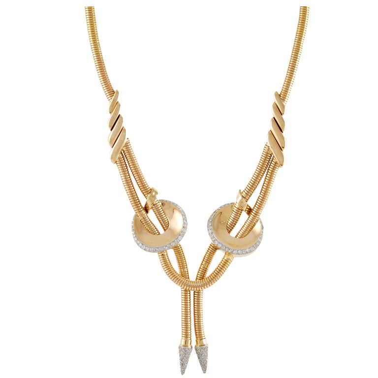 Pink Gold and Diamond "Snake-Chain" Necklace For Sale