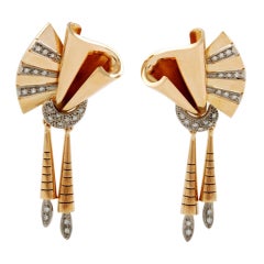 Pink Gold and Diamond Earrings, 1940
s