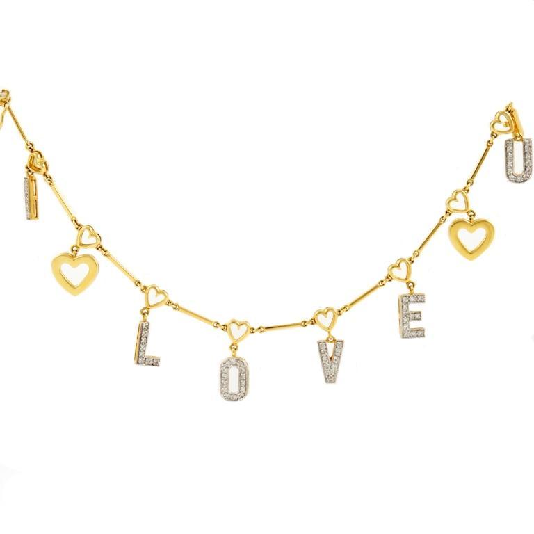 Gold and Diamond I LOVE U Bracelet at 1stdibs