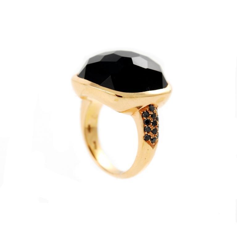 Women's Pink Gold Onyx and Black Diamond Ring