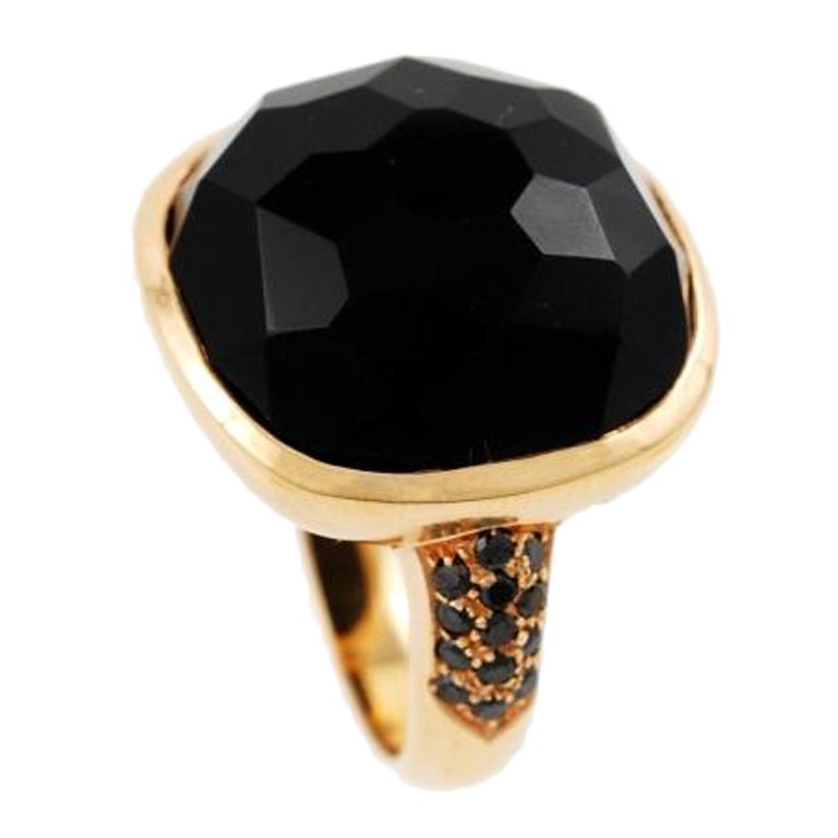 Pink Gold Onyx and Black Diamond Ring