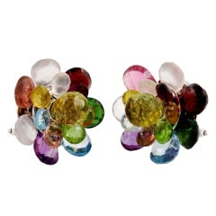 Multi Color Tourmaline and White Gold Earrings