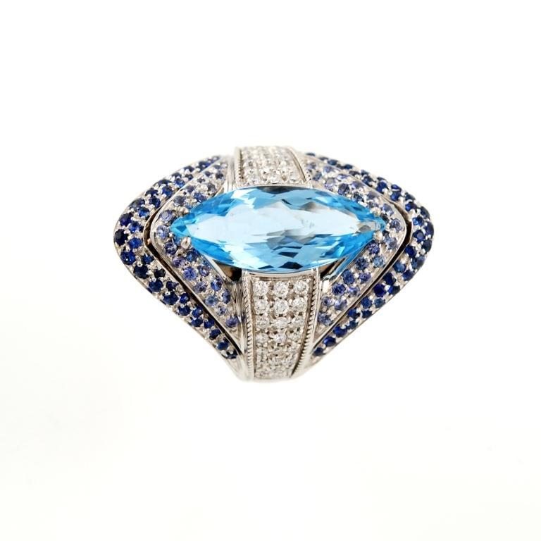 OTTAVIANO White Gold Aquamarine Sapphire and Diamond Ring