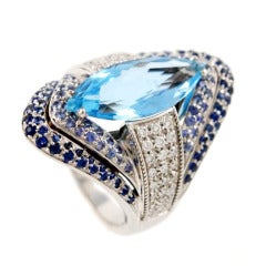 OTTAVIANO White Gold Aquamarine Sapphire and Diamond Ring