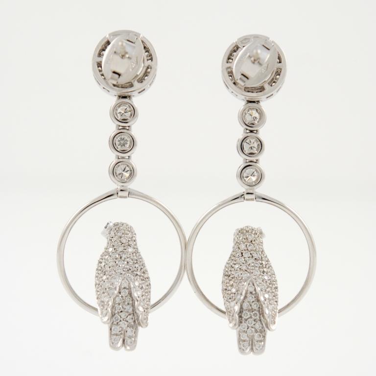 18kt white gold bird earrings. Featuring 3.45ct of diamonds. New, handmade in Italy.