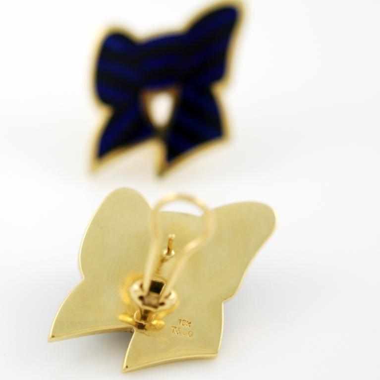 TIFFANY & Co. Gold, Lapis and Onyx Bow Earrings