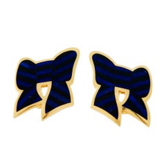 TIFFANY & Co. Gold, Lapis and Onyx Bow Earrings