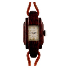 Vintage Van Cleef & Arpels Wood and Leather Wristwatch