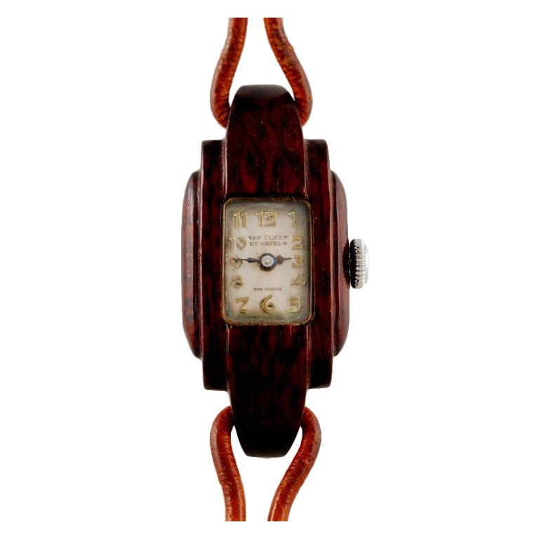 Van Cleef & Arpels Wood and Leather Wristwatch For Sale