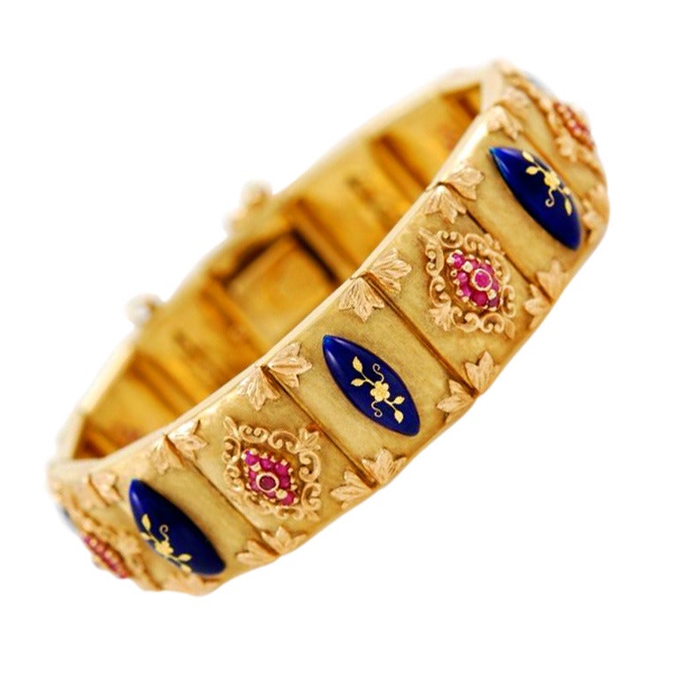 Enamel Ruby Satin Gold  Bracelet For Sale