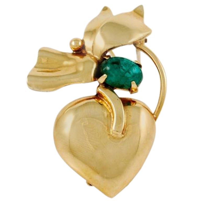SEAMAN SCHEPPS Emerald Gold Brooch For Sale