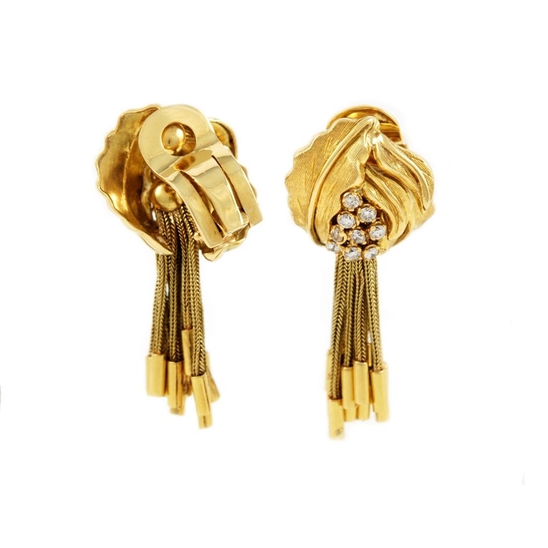 18kt yellow gold and diamond clip-on earrings, 1950's.