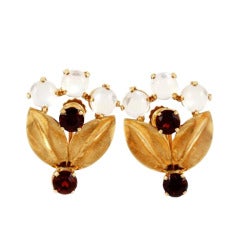 1940s Tiffany & Co. Moonstone Garnet Gold Earrings