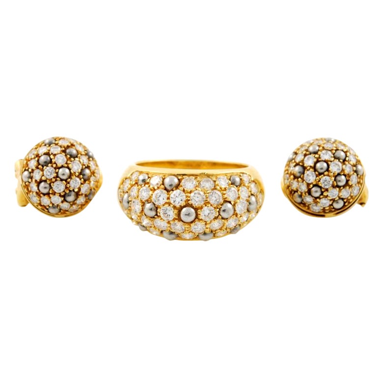 CARTIER Diamond Pearl Gold Ring/Earrings