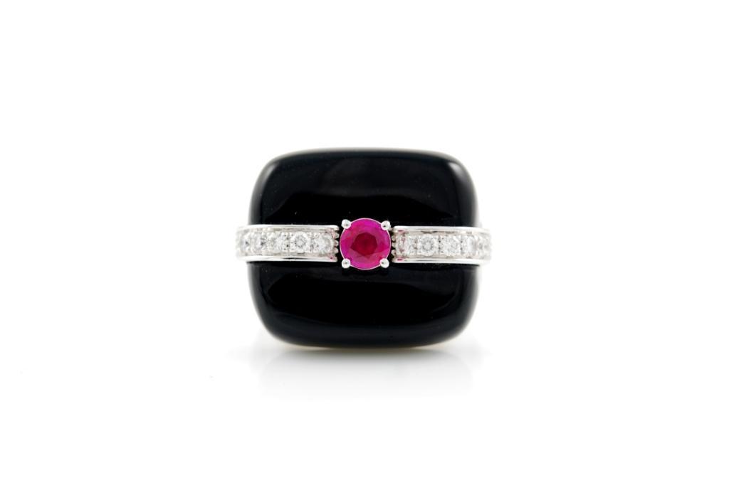 Ottaviano Onyx Diamond Ruby Cocktail Ring