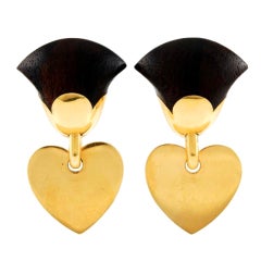 Van Cleef & Arpels Wood Gold Heart Earrings