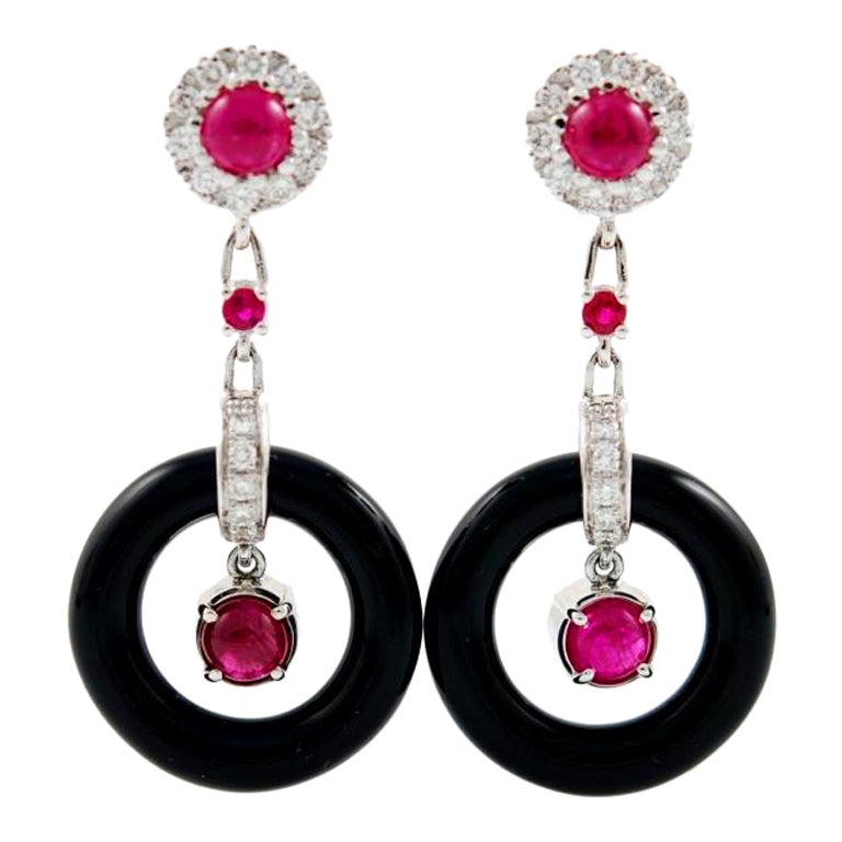 OTTAVIANO Onyx Ruby Diamond Earrings For Sale