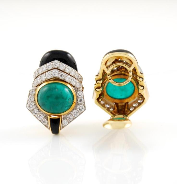 Women's DAVID WEBB Enamel Emerald Diamond Earrings