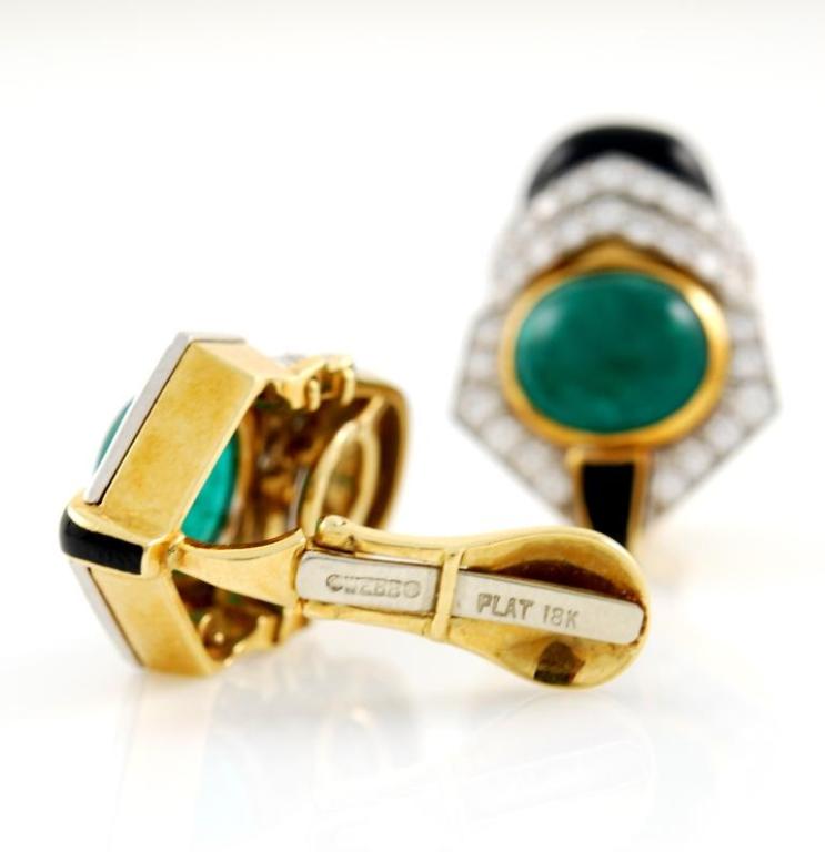 DAVID WEBB Enamel Emerald Diamond Earrings 1
