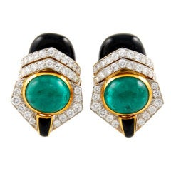 DAVID WEBB Enamel Emerald Diamond Earrings